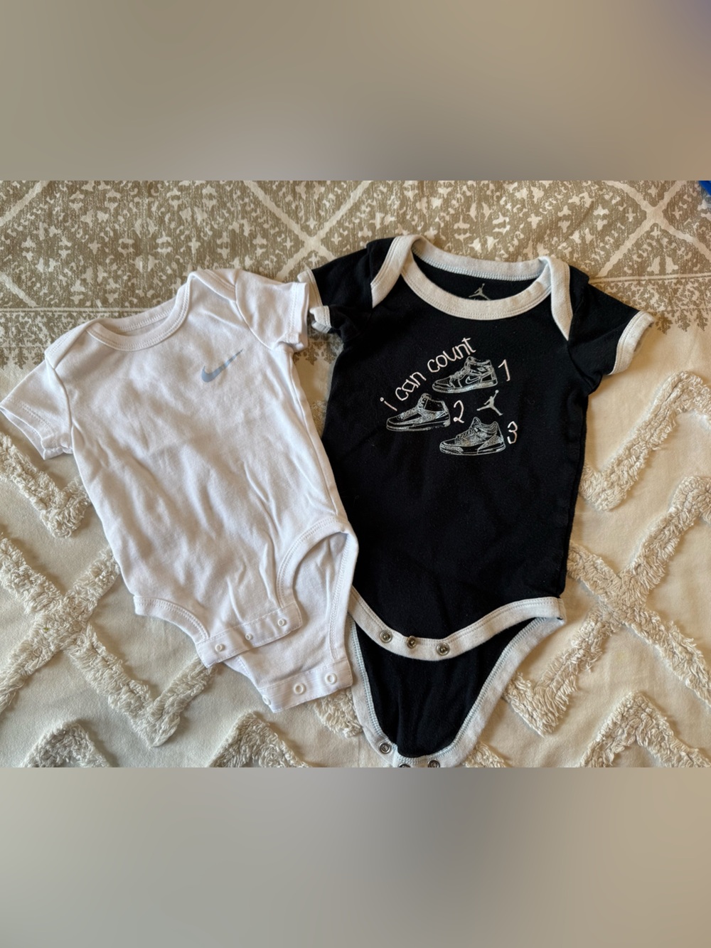 Nike Baby One-Piece Bodysuit - Black with White Trim set of two size 0-6 months
